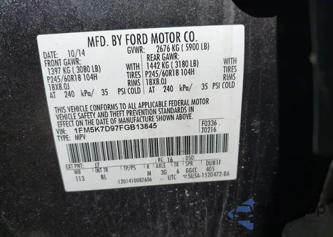 2015 Ford Explorer Xlt from USA, damaged, VIN 1FM5K7D97FGB13845